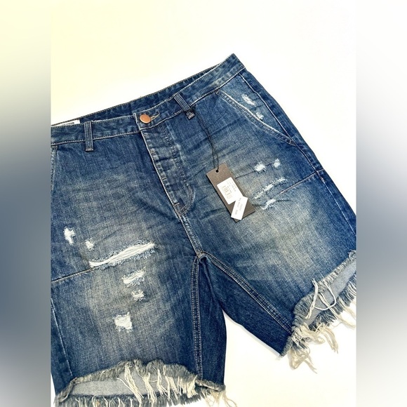 NEW! ONE TEASPOON MAN X Mr Pinks Relaxed Distressed Denim Jean Shorts Size 33 - Picture 8 of 14